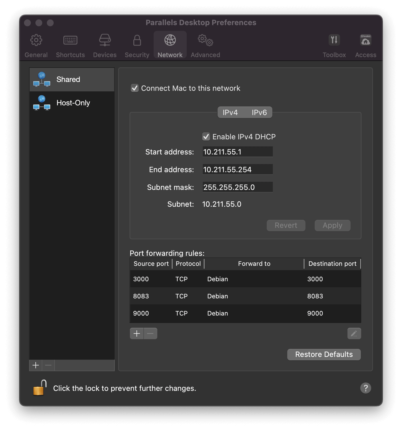Port forwarding rules