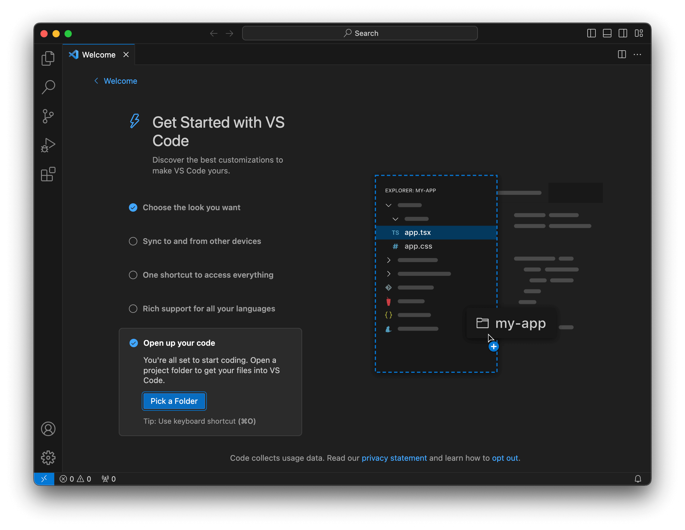 Visual Studio Code Welcome page